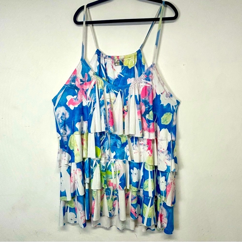 Caren Sport Pink Blue Yellow Tiered Sleeveless Ruffled Camisole